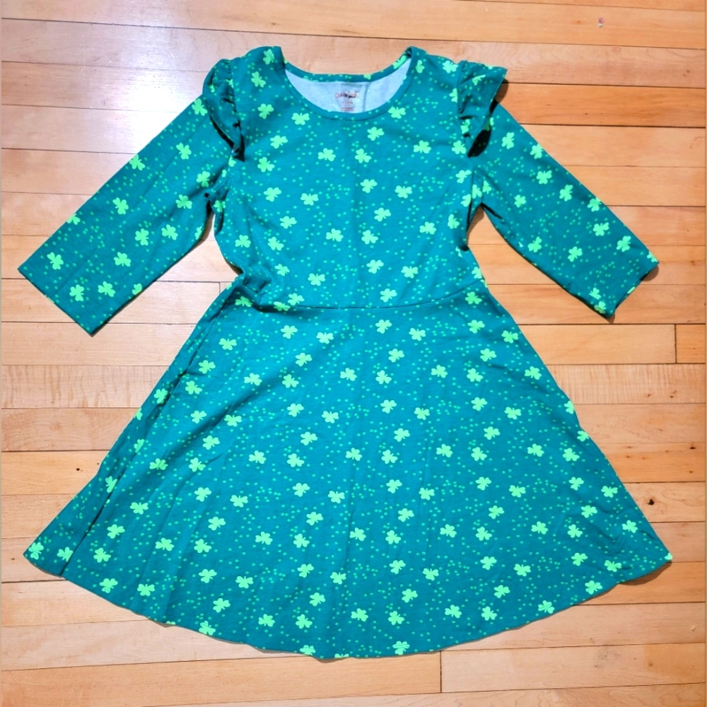 Cat & Jack Girls Green Shamrock Dress St. Patrick’s day 14/16 XLarge 3/4 Sleeve